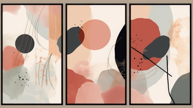Foto tres pinturas abstractas de diferentes formas y tamaños