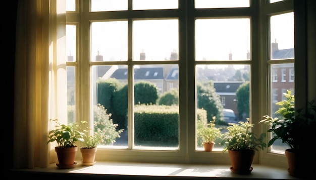 Foto três plantas em vaso no peitoral da janela