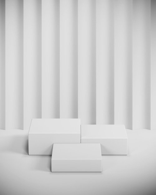 Três plataformas brancas no fundo abstrato da cena maquete abstrata para apresentação do produto