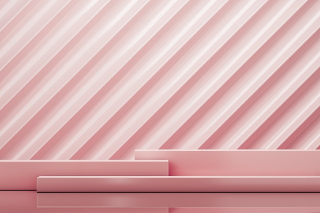 Tres plataformas de color rosa sobre fondo rosa en zigzag resumen de antecedentes para la marca o presentación