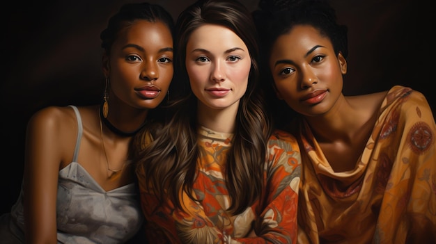 Três raparigas multiculturais juntas