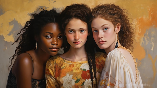 Três raparigas multiculturais juntas