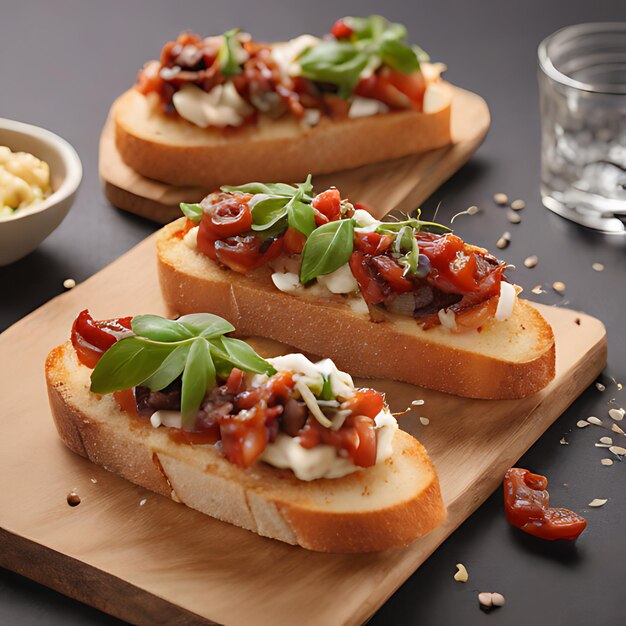 tres rebanadas de pan con queso y tomates