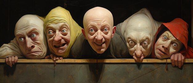 Três rostos de três rostos são mostrados com um sendo engraçado