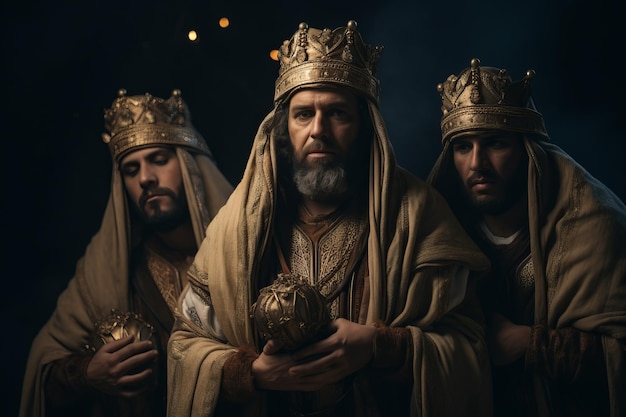 Los tres sabios o tres reyes en un viaje para ver al bebé Jesús