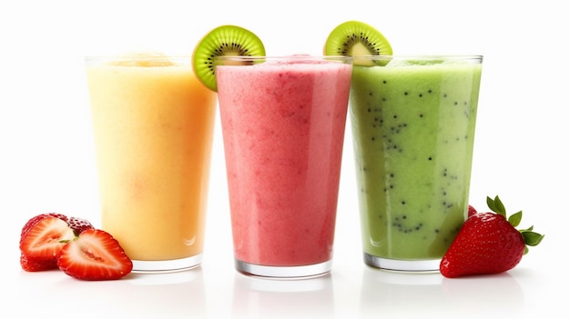 Três smoothies de frutas diferentes