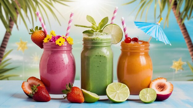 Três smoothies de verão com copyspace