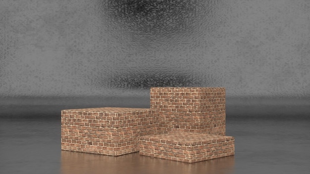 Foto três suportes de tijolos vazios e fundo abstrato de geometria de metal áspero foto premium