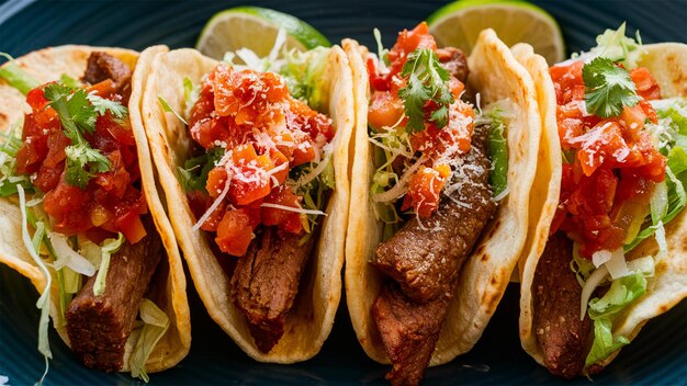 Foto tres tacos están apilados uno encima del otro