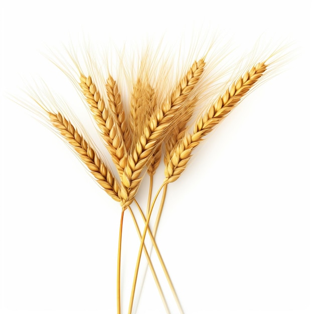 três talos de trigo em uma superfície branca com um fundo branco generativo ai