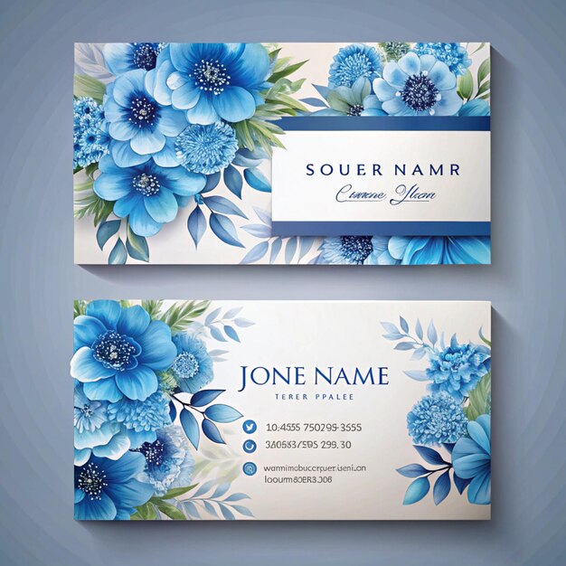 tres tarjetas de visita con flores azules y una tarjeta blanca que dice "grumpy quot"