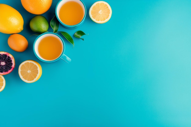 Foto tres tazas de naranjas y una taza de jugo de naranja con una pajita en el medio