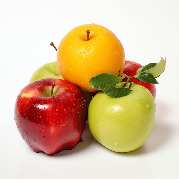 Três tipos de frutas tentadoras com um fundo branco