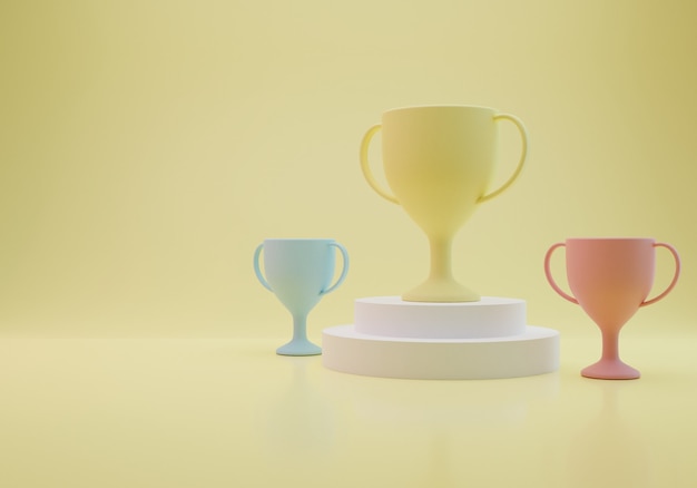 três troféus isolados de fundo amarelo