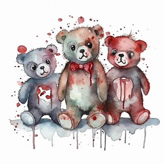 Três ursinhos de pelúcia seguidos