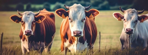 Três vacas em uma fazenda IA generativa