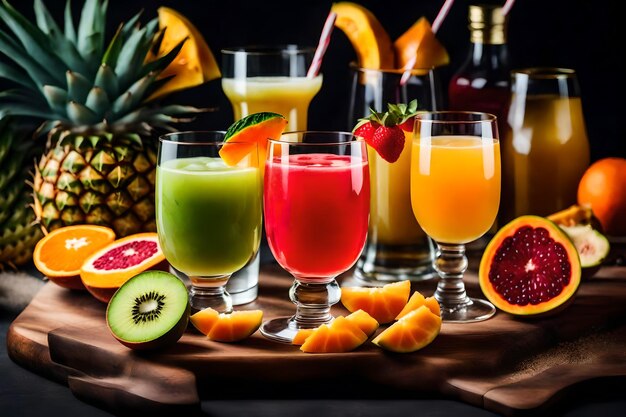 Foto tres vasos de cócteles de frutas tropicales gratis