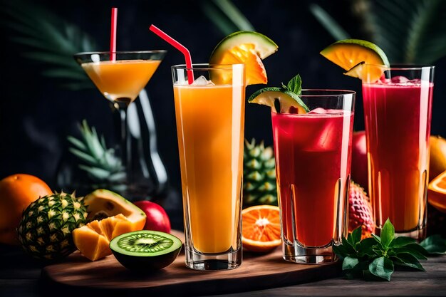 Tres vasos de cócteles de frutas tropicales gratis