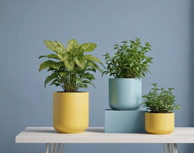 três vasos com plantas em uma mesa