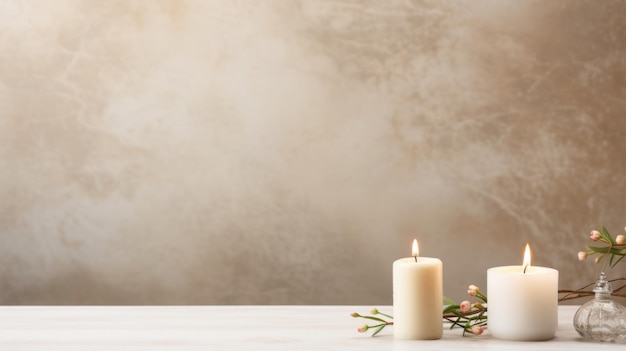 Foto tres velas blancas sentadas una al lado de la otra en una mesa tradición de yom kippur copiar espacio para el texto