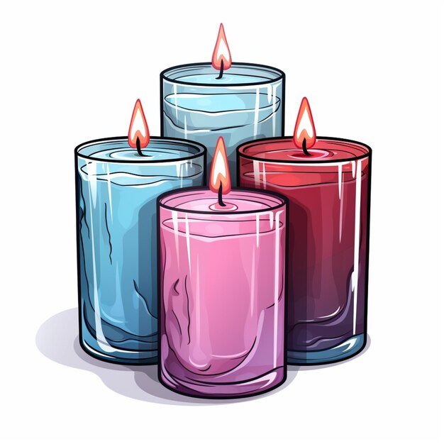 tres velas con velas de colores sobre un fondo blanco ai generativo