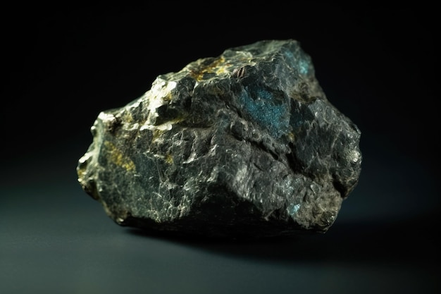 Trevorit fossiler Mineralstein Geologischer kristalliner Fossil Dunkler Hintergrund Nahaufnahme