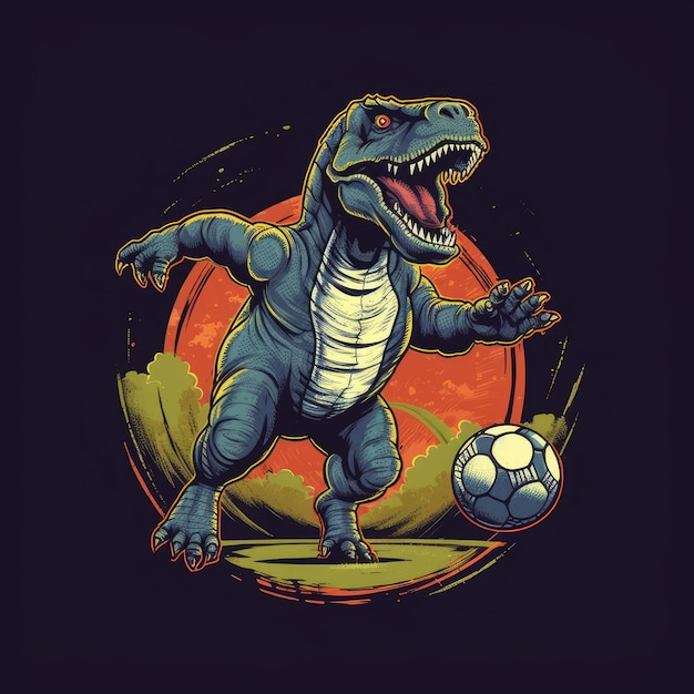 Trex-Fußball-T-Shirt-Vektor-Design-Mockup zum Ausdrucken, isoliert auf schwarzem Aufkleber-Tattoo