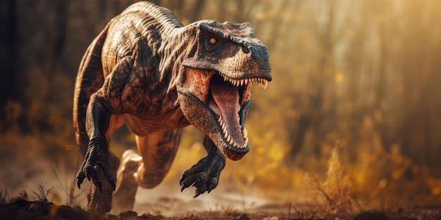 TRex pré-histórico em roaming na natureza cênica