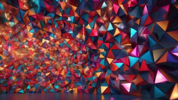 Triangulação de formas triângulos luzes de mosaico com brilhos brilhantes renderização 3D de fundo gerador de computador