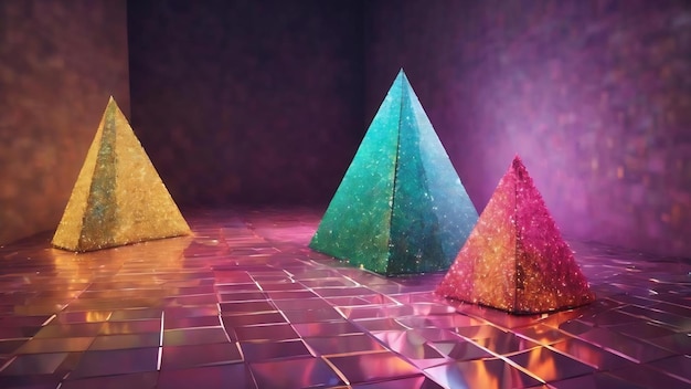 Triangulación formas triángulos luces de mosaico con destellos brillantes 3d render fondo equipo gener