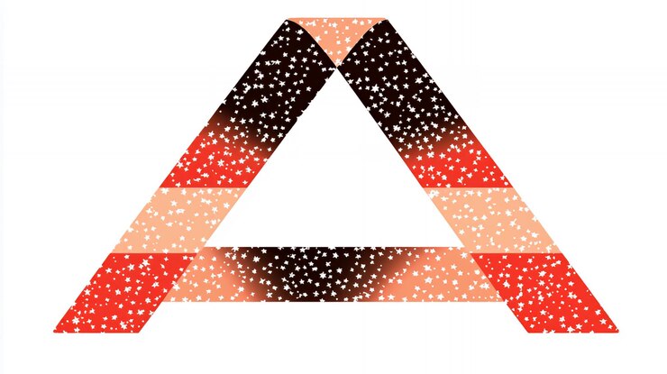 Foto triángulo abstracto con gradiente rojo-marrón y blanco y estrellas