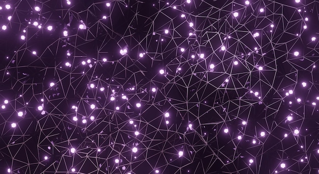 Foto triángulo de alambre geométrico abstracto con fondo de ilustración de luciérnagas brillantes púrpuras