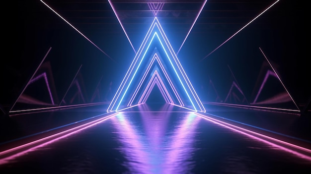 triângulo de luz neon realidade virtual portal esotérico triangular túnel sem fim fundo abstrato