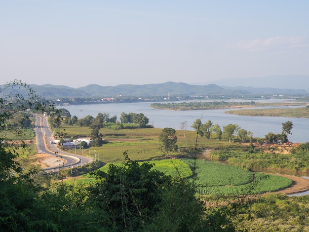 Triângulo Dourado em Chiangrai, fronteira da Tailândia, Laos e Mianmar