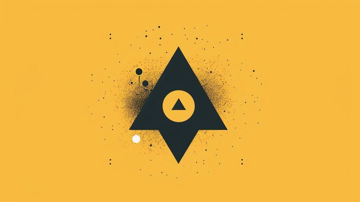 Foto un triángulo negro con un círculo y un triángulo en el interior sobre un fondo amarillo con un efecto de pintura en aerosol