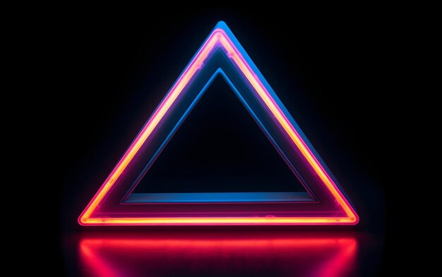 Foto un triángulo de neón se ilumina frente a un fondo negro.
