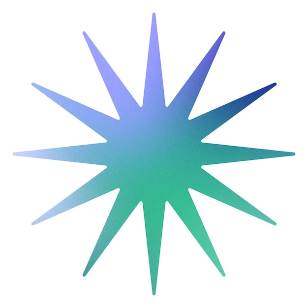 Triángulo Starburst de gradiente azul y verde aislado sobre fondo blanco Forma granulada Conjunto con Dept
