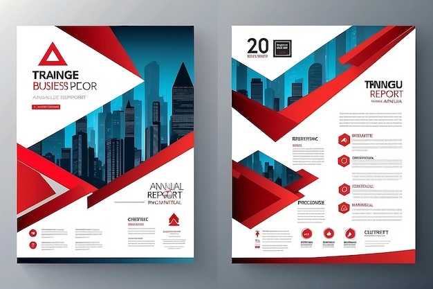 Triângulo vermelho relatório anual de negócios brochura modelo de design de folheto vetor apresentação de capa de folhete fundo geométrico abstrato