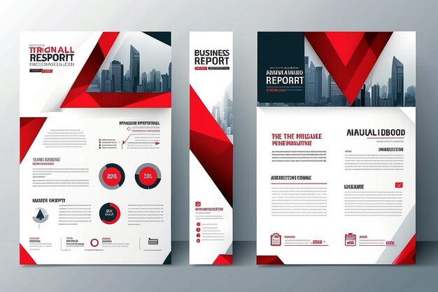 Triângulo vermelho relatório anual de negócios brochura modelo de design de folheto vetor capa do folheto