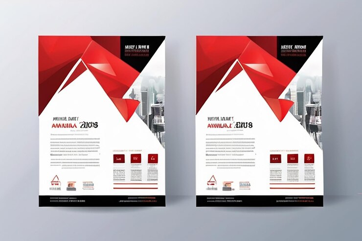 Foto triângulo vermelho vector de modelo de design de folheto de relatório anual de negócios
