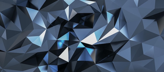 Triângulos abstratos de cinza escuro e prata em forma de fundo de cristal com renderização 3D de reflexão de luz