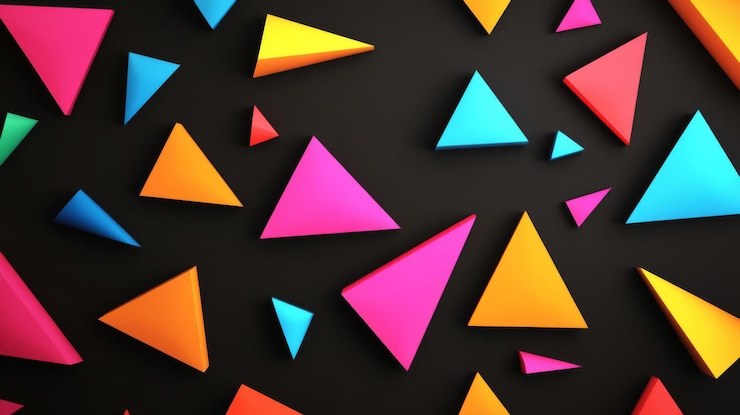 Foto triángulos de colores dispuestos sobre un fondo negro