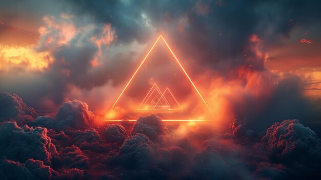 Triângulos de néon vermelho nas nuvens