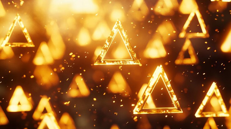 Los triángulos dorados brillantes crean un patrón hipnótico contra un fondo reluciente