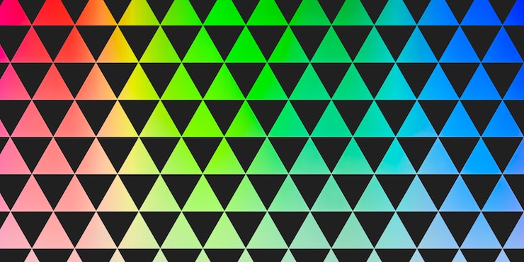 Foto triángulos equiláteros de colores sobre negro con sombreado ilustración abstracta
