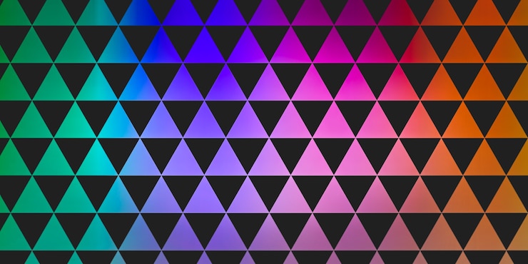 Foto triángulos equiláteros de colores sobre negro con sombreado ilustración abstracta