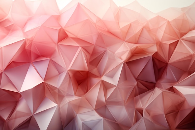 Los triángulos de tonos suaves convergen en rosa claro, blanco y dorado en un panorama artístico