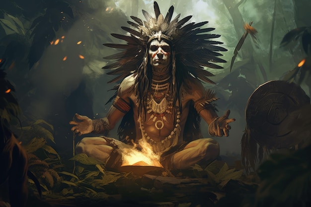 Tribal Shaman Conjurando Espíritos da Natureza IA Gerativa