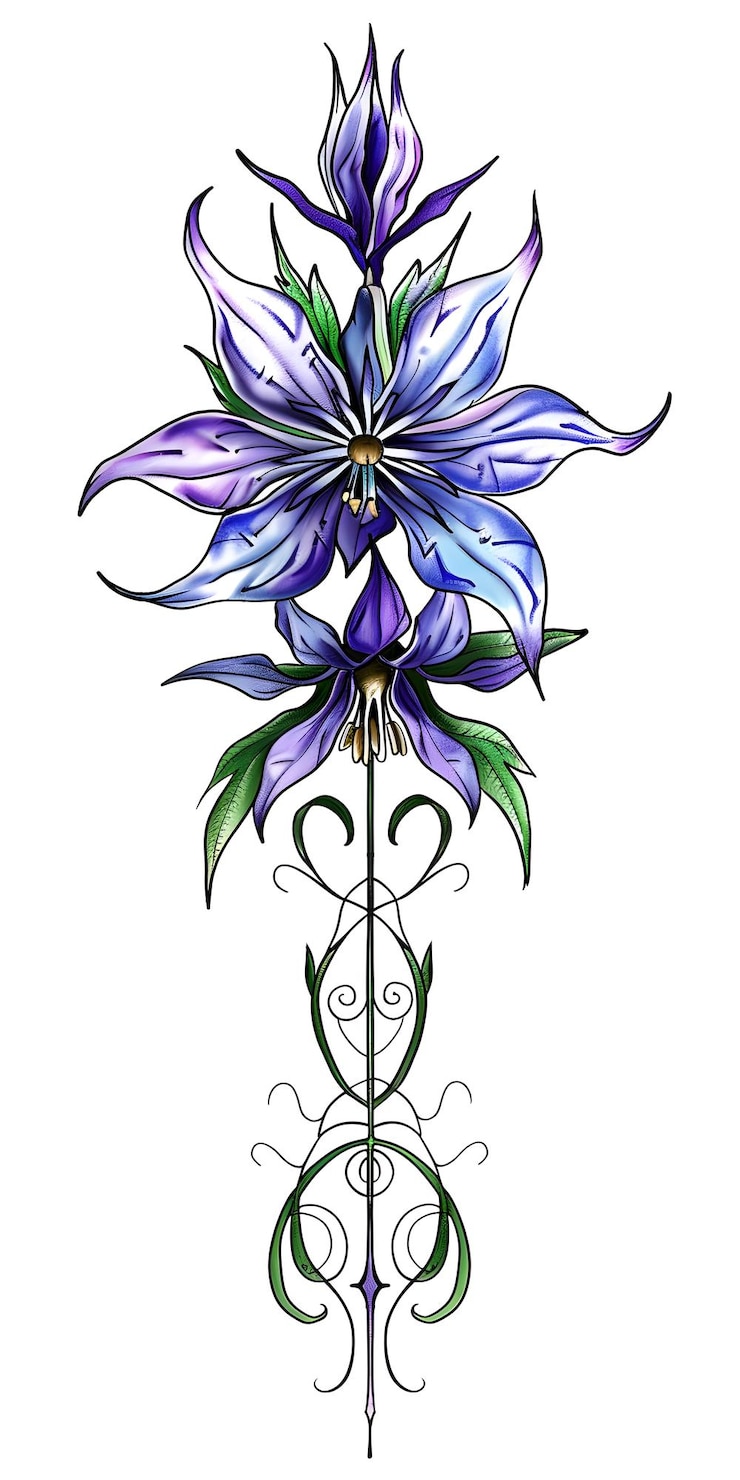 Foto tribo columbine flor tatuagem simetria muito simples tradicional tatuagem flash estilos ilustração