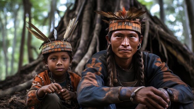 Foto tribo indiana com rostos pintados